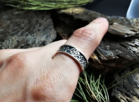 Славянское кольцо Валькирия - узор 1 - Серебро (0.8 см.)