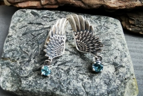 Серьги крылья Симаргла с фианитами (малые)- серебро