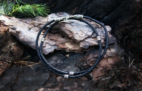 Кожаный шнур с серебром - Медведи/Волки/Орлы со вставками (d 4 мм) 