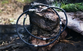 Кожаный шнур с серебром - Медведи/Волки/Орлы со вставками (d 4 мм) 