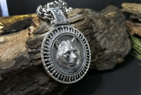 Медальон Медведь - (Велес) в солнце  - Серебро (3.5 см)