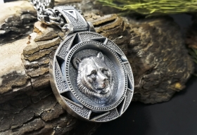 Медальон Медведь - (Велес, Светоч)- Серебро (3.5 см)