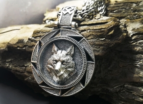 Медальон Волк- (Велес, Светоч) - Серебро (3.5 см)
