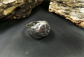 Перстень Агисхьяльм - Шлем ужаса с листьями дуба - серебро 