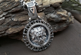 Медальон Велес - Медведь - Серебро (3 см) 