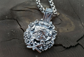 Медальон Велес - Медведь - Серебро (4.3 см)  