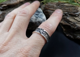 Славянское кольцо Коловрат- узор 1 - Серебро (0.8 см.)