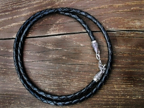 Кожаный шнур с серебром - Орлы (диаметр 4 мм) 