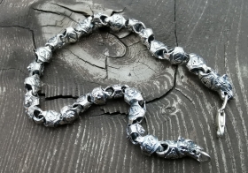 Звериный браслет - Волки из серебра (d 6 мм) 