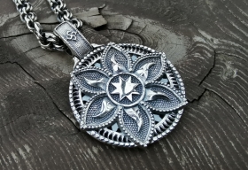 Оберег Алатырь - цветок в солнце - Серебро (3.6 см) 
