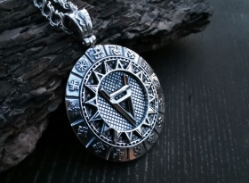 Оберег символ Велеса в солнце и обережном круге - Серебро (4 см) 