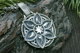 Оберег звезда Лады - цветок в солнце - Серебро (3.6 см) 