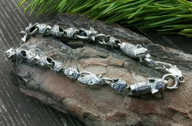 Звериный браслет - Рысь из серебра (d 6 мм)