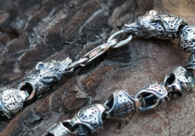 Звериный браслет - Медведи из серебра (d 6 мм)  