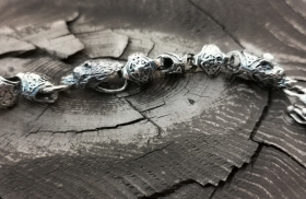 Звериный браслет - Медведи из серебра - замок коробка (d 6 мм) 