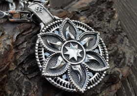 Медальон Цветок в солнце с фианитом - Серебро (3.6 см)  