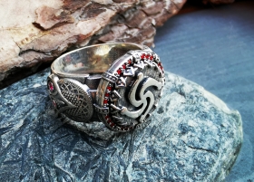 Перстень Символ Рода с совой - серебро с фианитами 