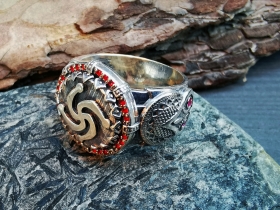 Перстень Символ Рода с совой - серебро с фианитами 