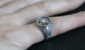 Перстень Алатырь с листьями дуба - серебро 