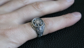 Перстень Алатырь с листьями дуба - серебро 
