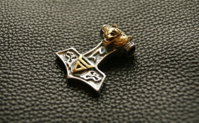 Молот Тора - с медведем и символом Велеса - Серебро с позолотой