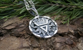 Оберег символ Велеса в солнце - Серебро (2.9-3 см)